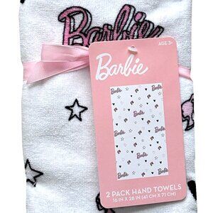 Barbie Doll Bath Terrycloth Hand Towels Stars Logo White NWT Cotton